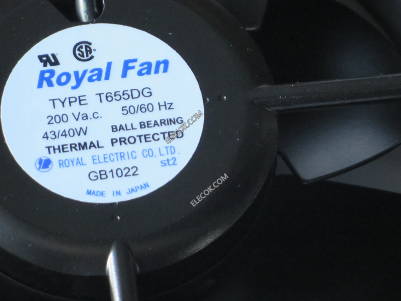 ROYAL TYPE T655DG 200V 50/60HZ 43/40W Koelventilator met stopcontact connection gerenoveerd zwart 