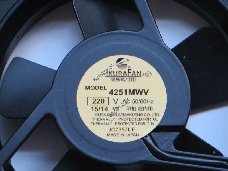 IKURA ファン4251MWV 12025 220V;15/14W Aluminum フレーム鉄葉ファンとNO 感知器無しplug. 