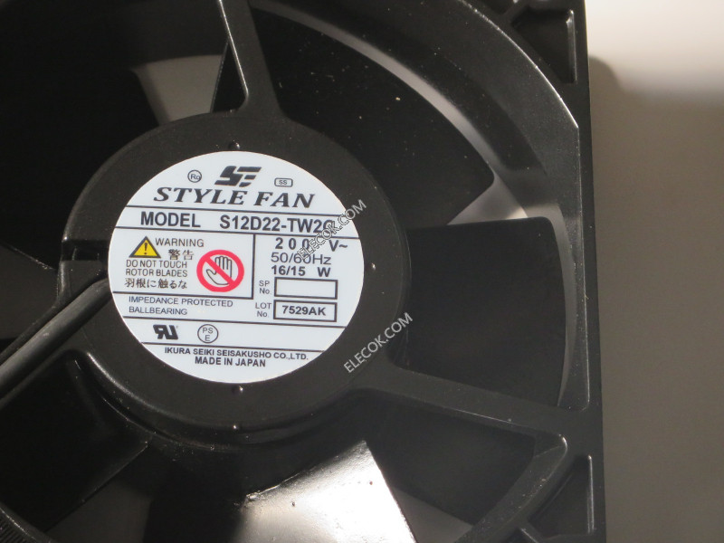 STYLE S12D22-TW2G 200V 16/15W Cooling Fan with Terminal plug, refurbished