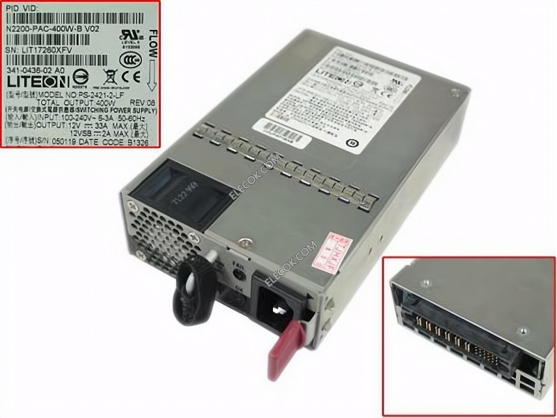 LITE-ON PS-2421-2-LF Server - Power Supply 400W, PS-2421-2-LF, 341-0436-02,Used