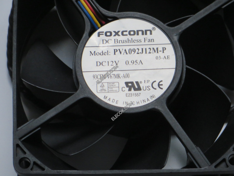 FOXCONN PVA092J12M-P 12V 0.95A 4線冷却ファン