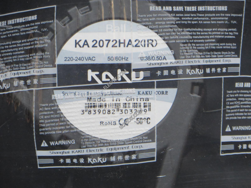 KAKU KA2072HA2(IR)220/240V 0.38/0.5A 55/56W 냉각 팬 와 철사 connnection 
