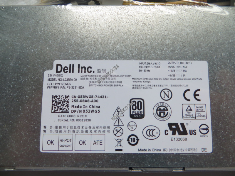 Dell XPS One 2710 Server - Power Supply 235W, L235EA-00, PS-3231-9DA, 53WG5,Used