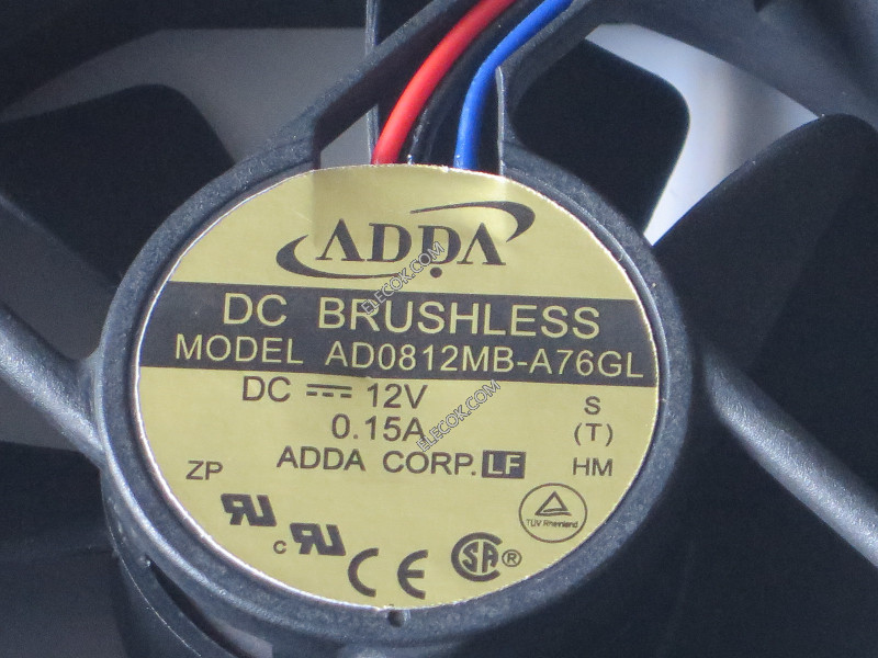 ADDA AD0812MB-A76GL 12V 0,15A 1,8W 3 câbler Ventilateur 
