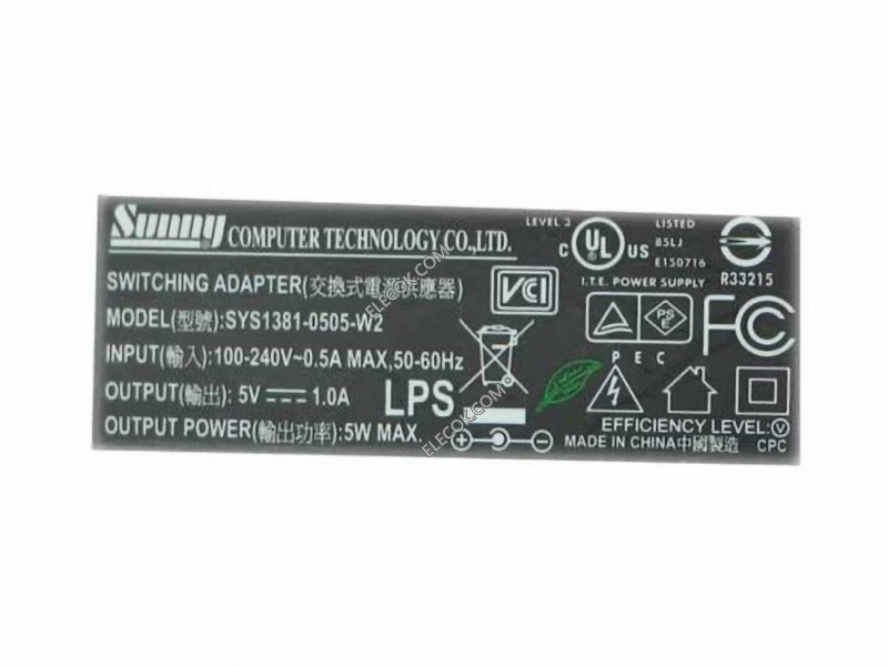 Sunny SYS1196-0605-W2 AC Adapter 5V-12V 5V 1A, 5.5/2.5mm, US 2P Plug,Used