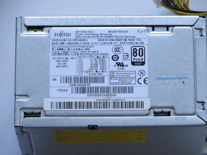Fujitsu DPS-500XB サーバー- 電源A 500W DPS-500XB A S26113-E567-V50-02 中古品