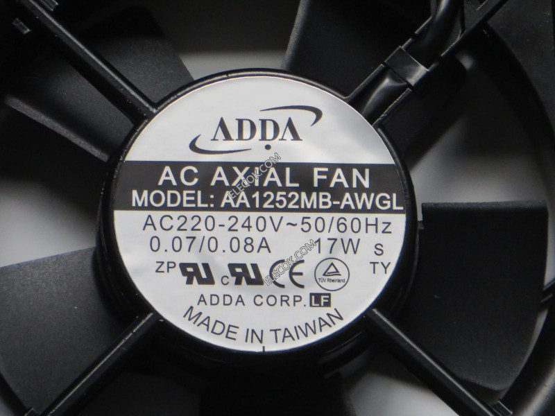 ADDA AA1252MB-AWGL 220-240V 50/60HZ 0,07/0,08A 17W 2 draden Koelventilator replace 