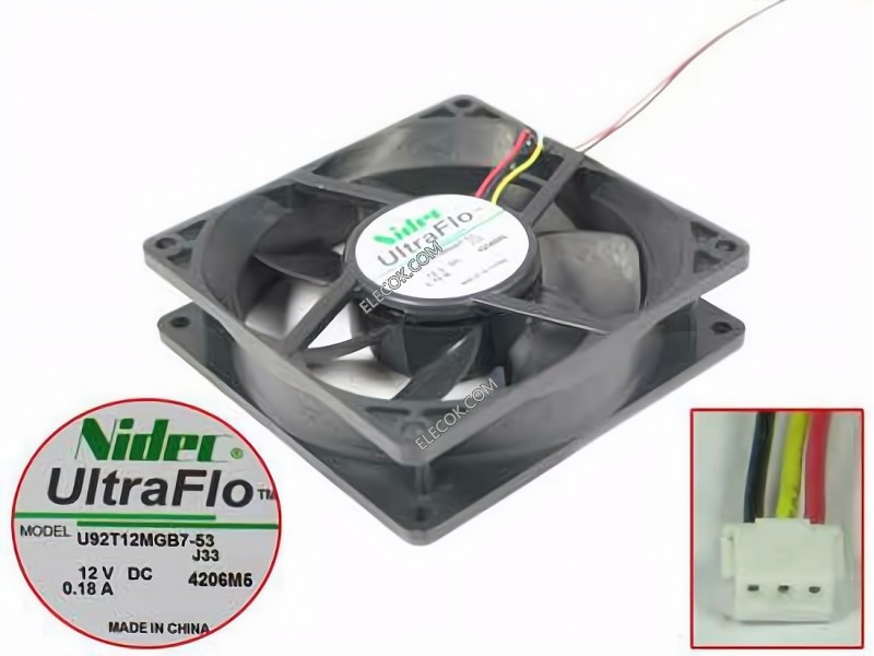 NIDEC UltraFlo 9cm Ventilador U92T12MGB7-53 12V 0,18A 3 wries 