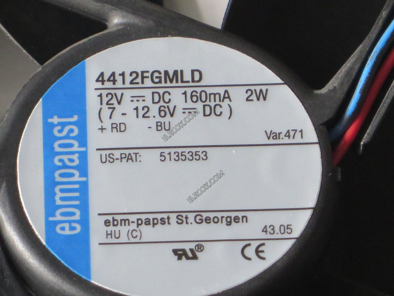 EBM-Papst 4412FGMLD 12V 160mA 2W 2線冷却ファン改装済み