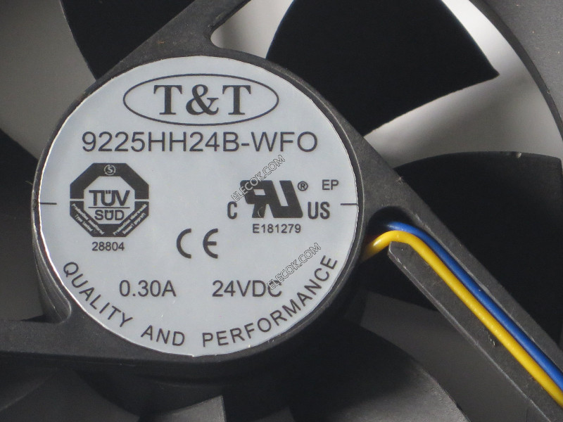 T&amp;T 9225HH24B-WFO 24V 0.30A 3 cable Enfriamiento Ventilador Usado y Original 