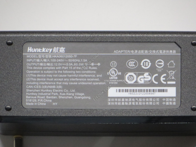 Huntkey HKA06012050-7C AC Adapter 5V-12V 12V 5A, 5.5/2.5mm, C14  substitute