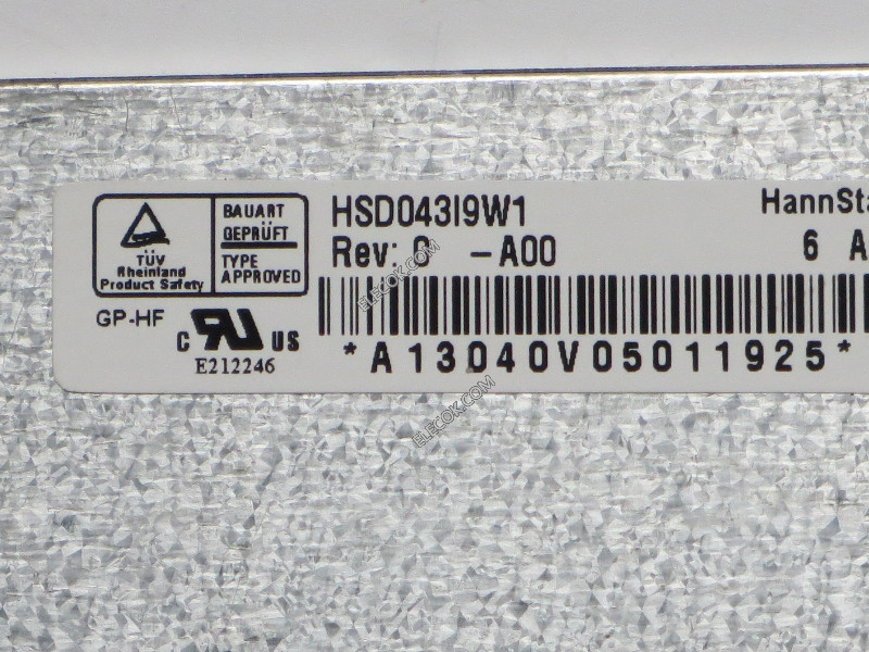 HSD043I9W1-A00 4,3" a-Si TFT-LCD Panneau pour HannStar Without verre tactile 