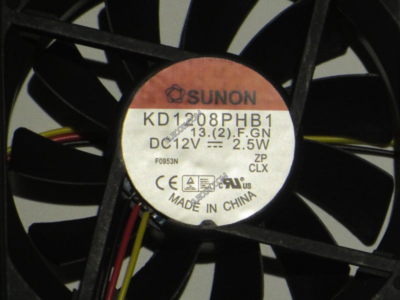 SUNON KD1208PHB1 12V 2,5W 3 ledninger kjølevifte 