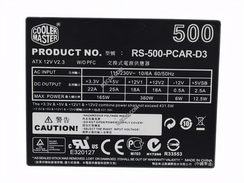Cooler Master RS-500-PCAR-D3 Servidor - Fuente De Alimentación 500W RS-500-PCAR-D3 Usado Reemplazo 