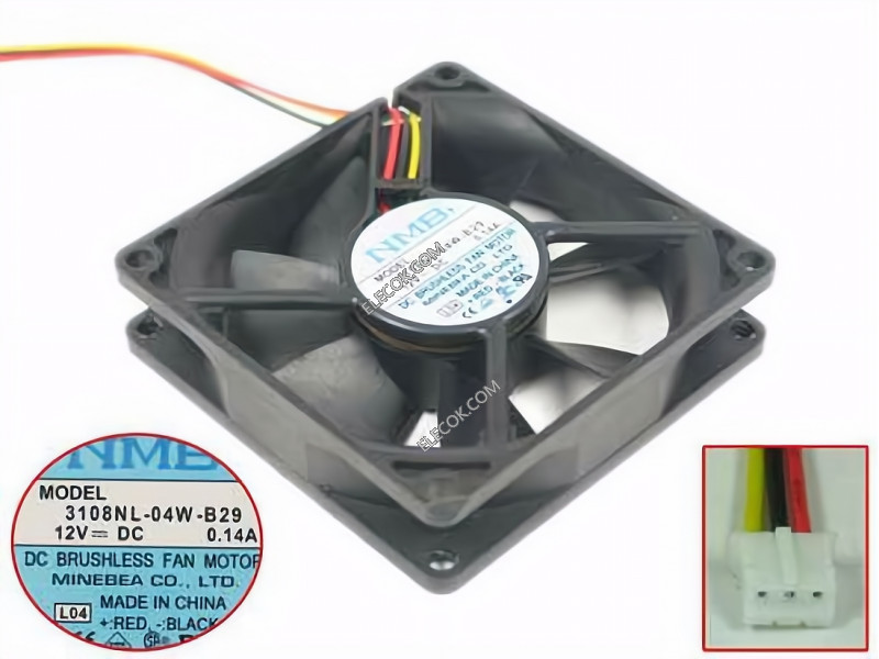 NMB 3108NL-04W-B29 12V 0,14A 3wires Cooling Fan 