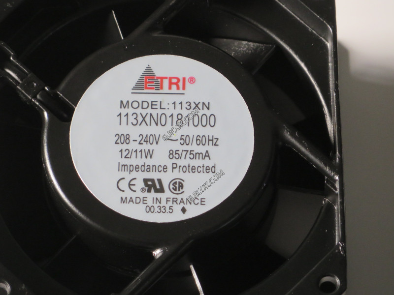 ETRI 113XN0181000 208-240V 85/75MA 12/11W Cooling Fan, refurbished