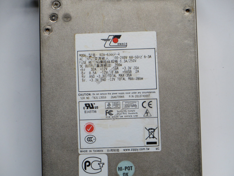 EMACS / Zippy R2A-6300P-R Server - Power Supply 300W, R2A-6300P-R,Used