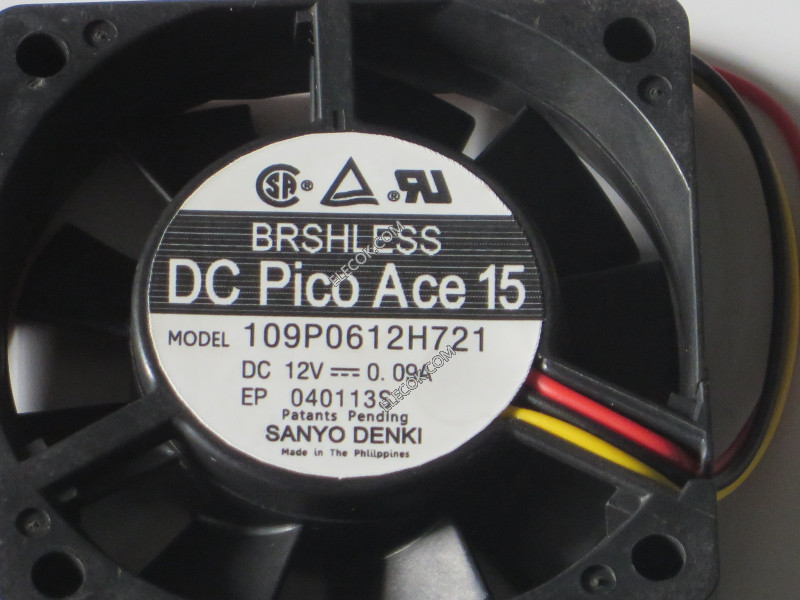 Sanyo 109P0612H721 12V 0.09A 3wires Cooling Fan Refurbished