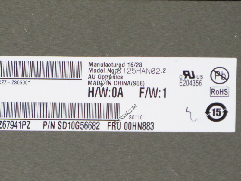 B125HAN02.2 HW0A 12,5" a-Si TFT-LCD Paneel voor AUO 