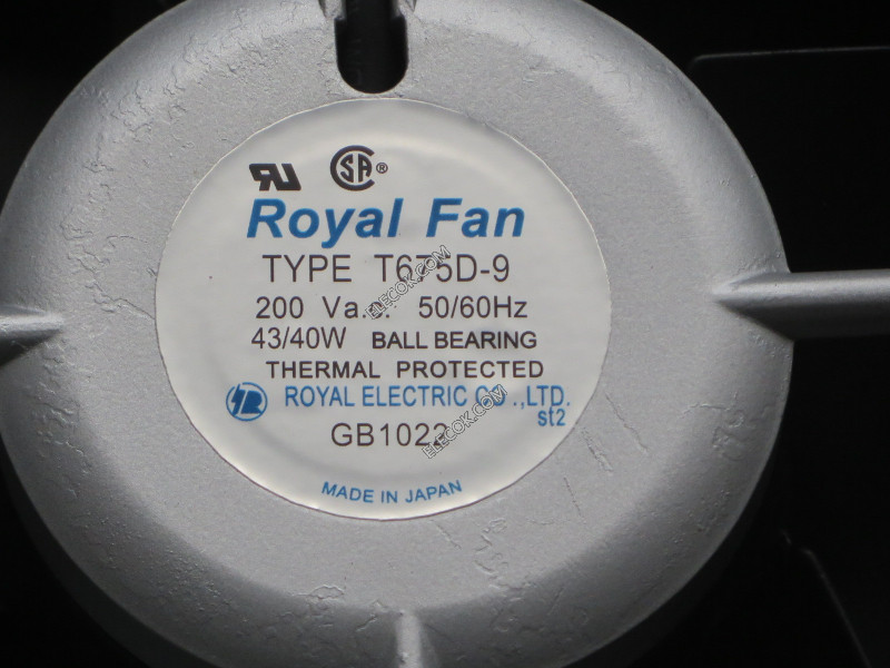Royal Fan T675D-9 200V 43/40W 2wires Cooling Fan