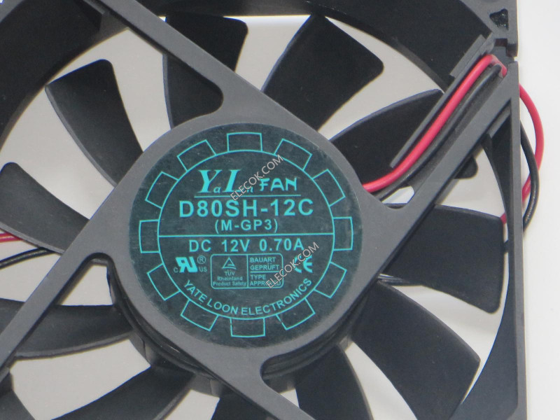 YATE LOON D80SH-12C 12V 0,7A 2wires Cooling Fan 
