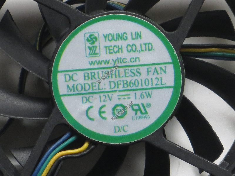 YOUNG LIN DFB601012L 12V 1,6W 4 ledninger Cooling Fan 