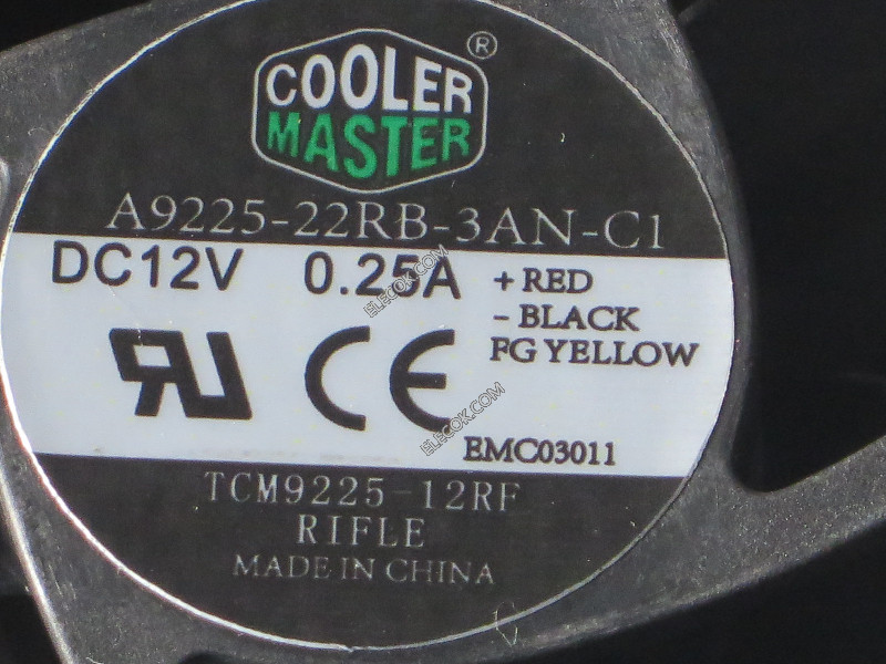 CoolerMaster A9225-22RB-3AN-C1 TCM9225-12RF 12V 0,25A 3 fios Ventoinha 