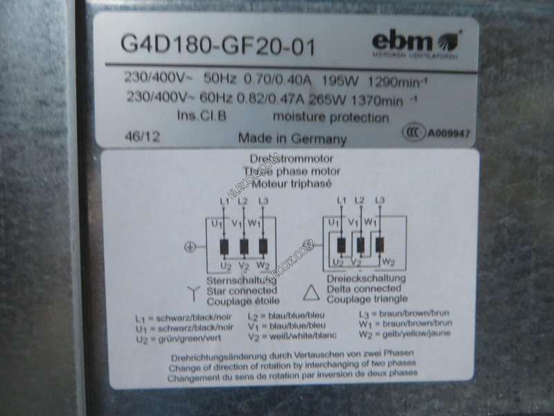 ebmpapst G4D180-GF20-01 230/400V 195W/265W 7wires Fan 