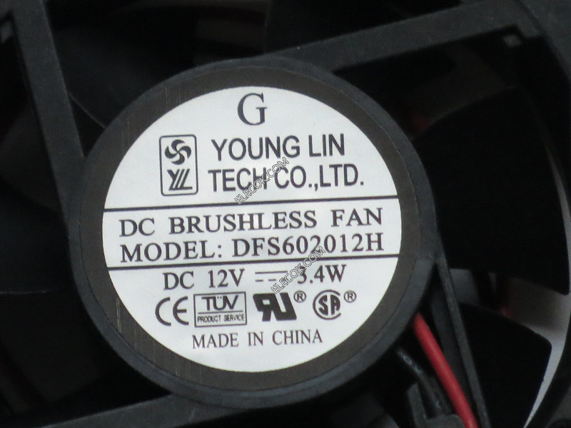 YOUNG LIN DFS602012H 12V 3,4W 2 ledninger Cooling Fan 