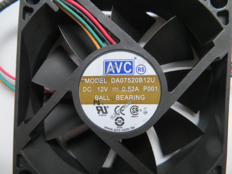 AVC DA07520B12U 12V 0,52A 4 cable Ball Enfriamiento Ventilador 