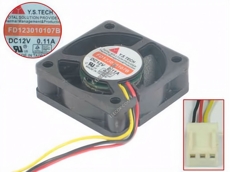 Y.S.TECH FD123010107B 12V 0,11A 3wires Cooling Fan 