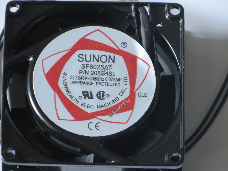 SUNON SF8025AT P/N2082HSL 220/240V 0.07A 2wires cooling fan