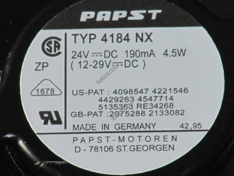 Ebmpapst TYP 4184 NX 24V 190mA 4,5W 2wires cooling fan 