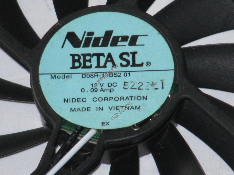 Nidec D08R-12BS2 01 12V 0.09A 2線冷却ファン