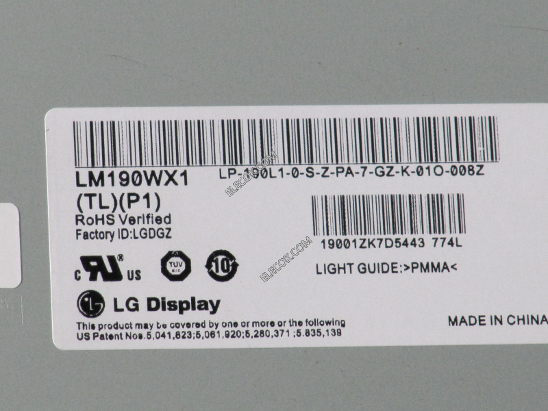 LM190WX1-TLP1 19.0" a-Si TFT-LCD Paneel voor LG Scherm 