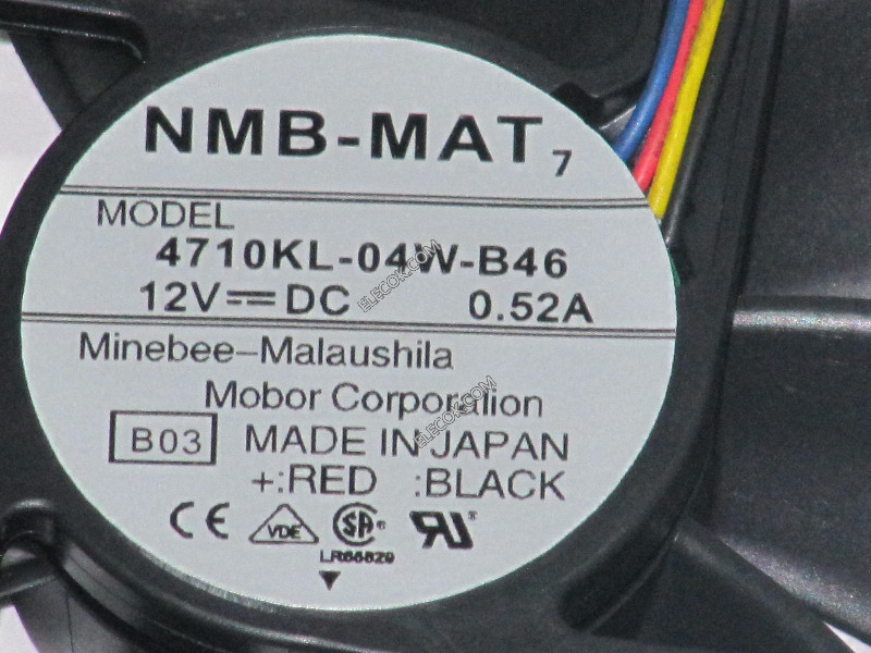 NMB 4710KL-04W-B46 12V 0,52A 6,24W 4 cable Enfriamiento Ventilador 
